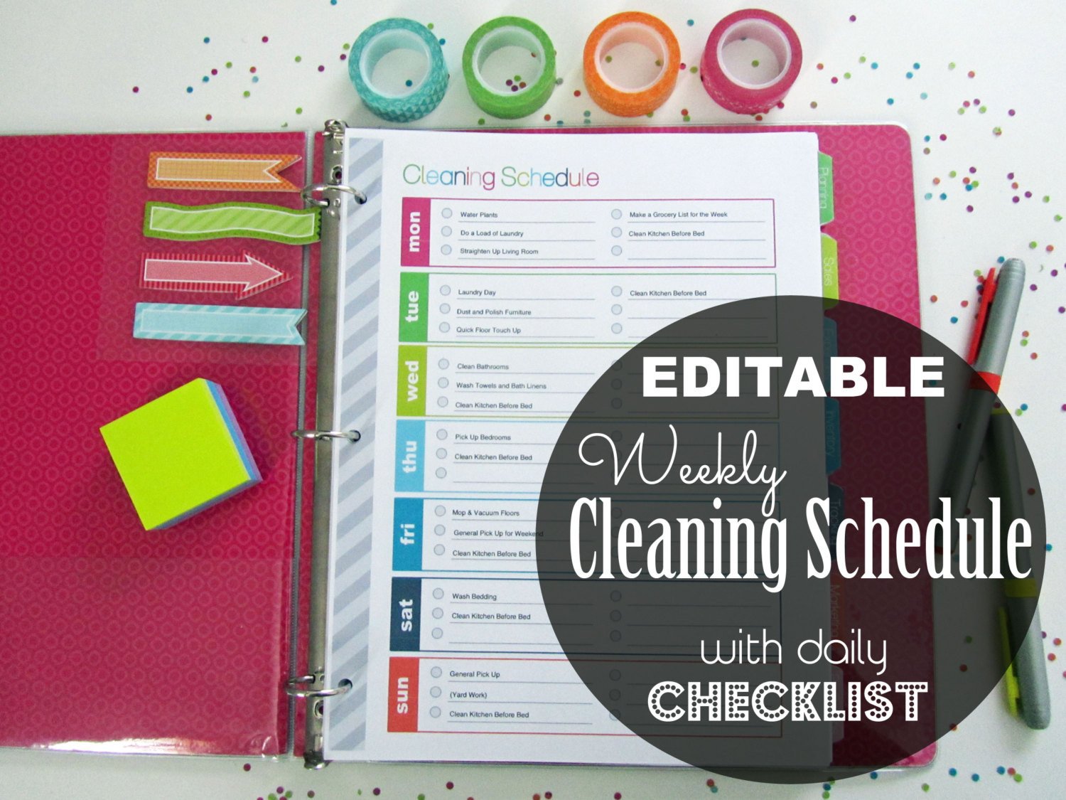 EDITABLE Weekly Cleaning Schedule Checklist by