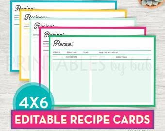 Editable Recipe Cards Kitchen Organization Brown Recipe