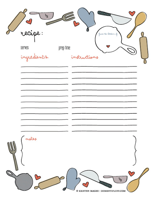 Joy of Giving Free Printable Recipe Page Template