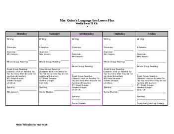 ELA Weekly Lesson Plan Template by RockininThird