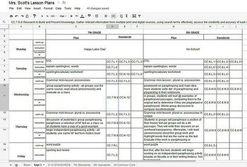 K 12 ELA mon Core Weekly Lesson Plan Template in Excel