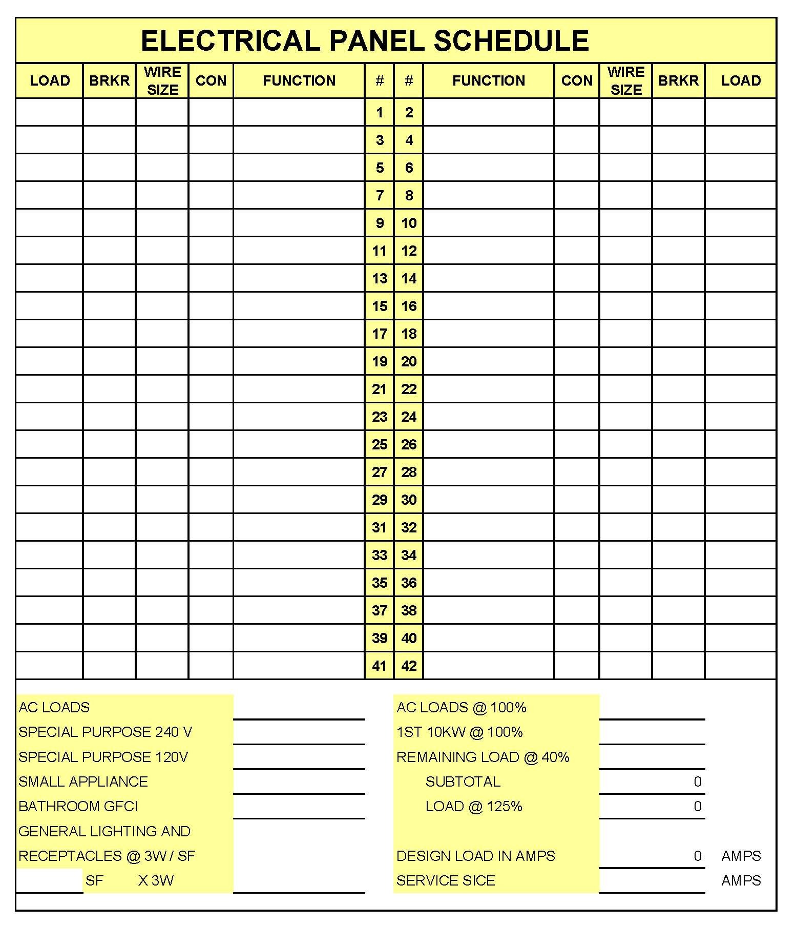 Panel Schedule Template Square D – printable schedule template