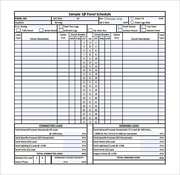 Electrical Panel Schedule Template Panel Schedule Template