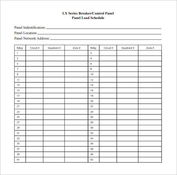 21 Panel Schedule Template Free Download