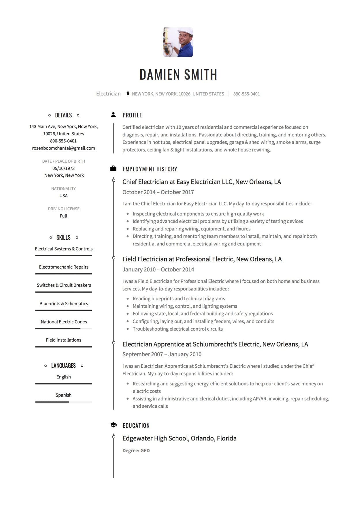 12X Free Electrician Resume Template