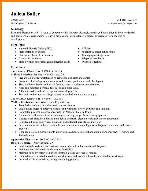 5 electrician resume word format