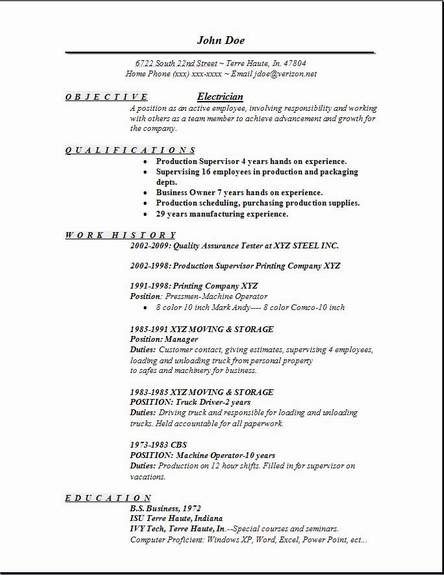 Electrician Resume Occupational examples samples Free