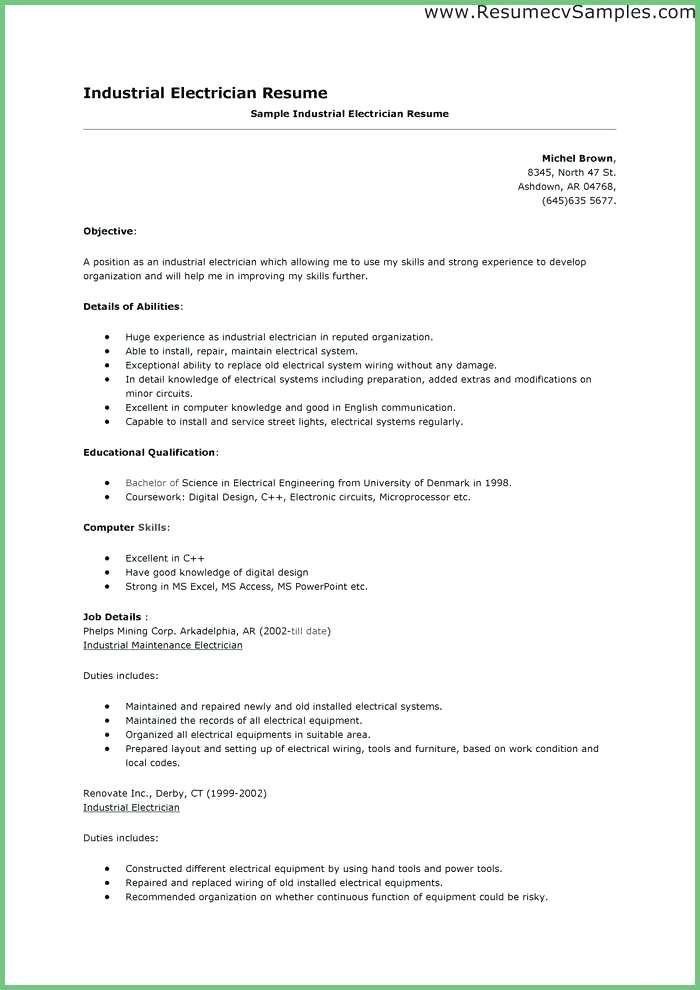 Electrician Resume Sample In Word Format achance2talk