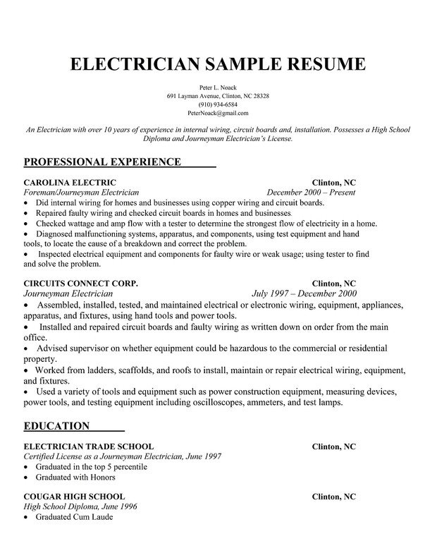 Electrician Resume Samples