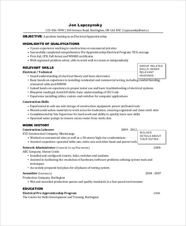 Sample Electrician Resume 9 Examples in Word PDF