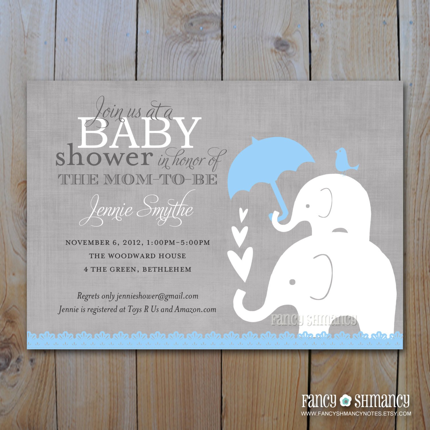 Elephant Baby Shower Invitation Printable Baby Boy Shower
