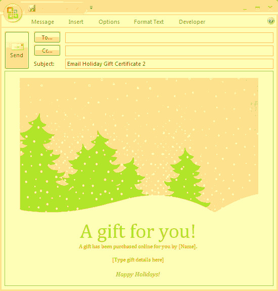 E mail Message Holiday Gift Certificate Free