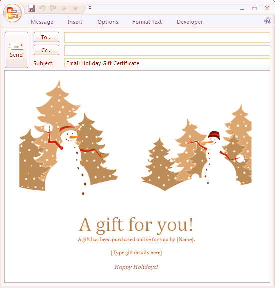 E mail Message Holiday Gift Certificate Free