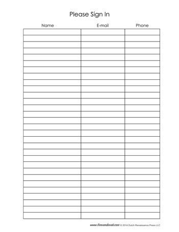 Sign Up Sheet Template Name Email Phone Number