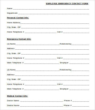 11 Emergency Contact Forms PDF DOC