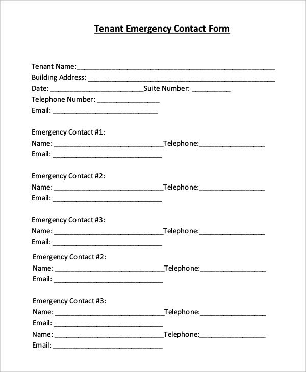 8 Sample Emergency Contact Forms PDF DOC