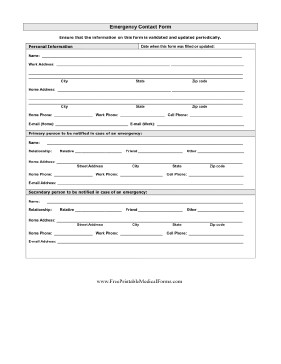 Printable Detailed Emergency Contact Form