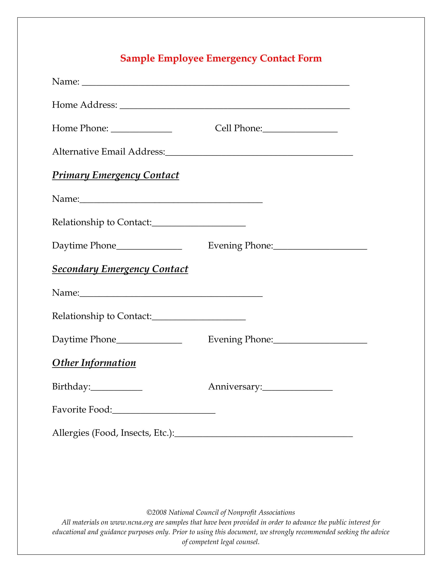 10 Emergency Information Form Examples PDF