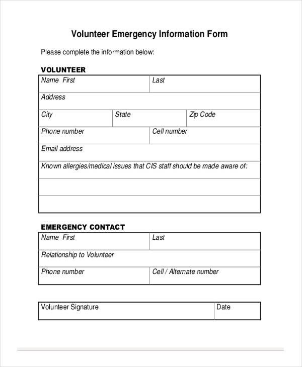 34 Emergency Contact Forms