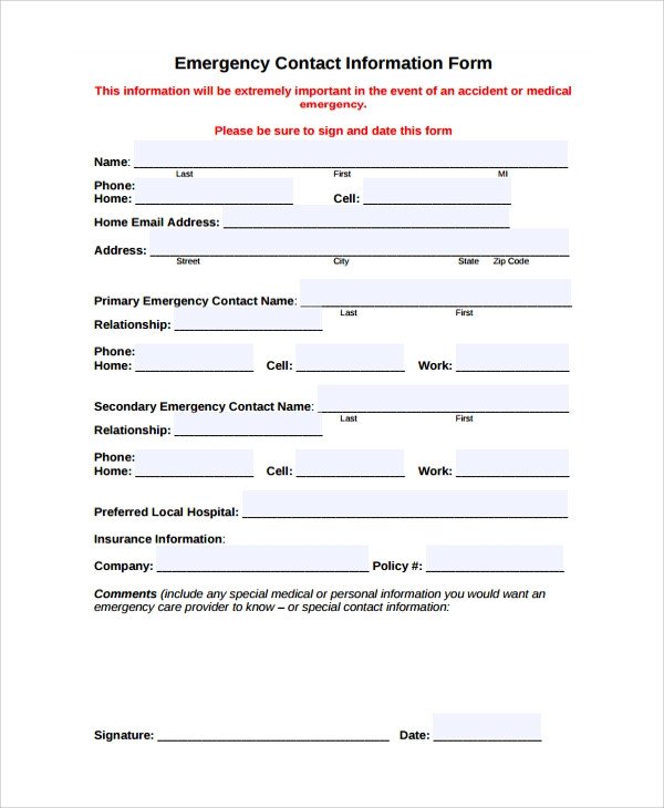 Sample Contact Form 8 Documents in PDF Word