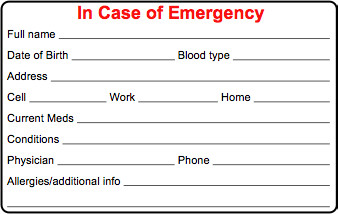 Cycling Skills In Case of Emergency ICE card