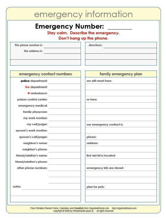 4 Free Emergency Contact List Templates Small Business