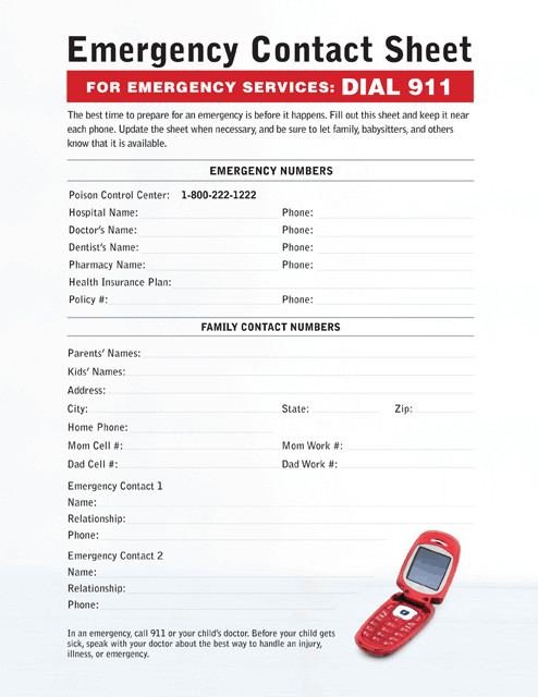 Babysitting Emergency Contact Sheet