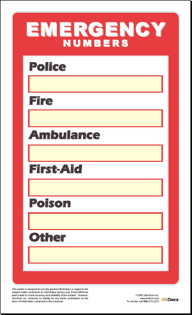 Emergency Phone Numbers Poster