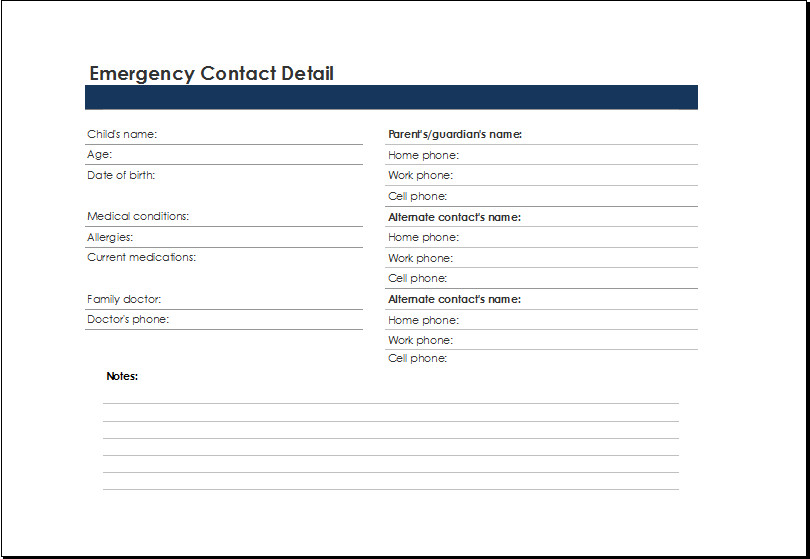 Printable Excel Emergency Contact List Template