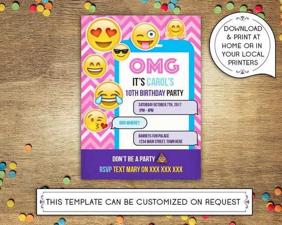 DIY Printable 5x7 Birthday Party Invitation Template Emoji