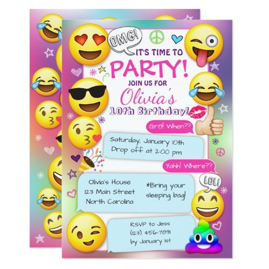 Emoji Birthday Party Invitations Girl Emoji Party Card