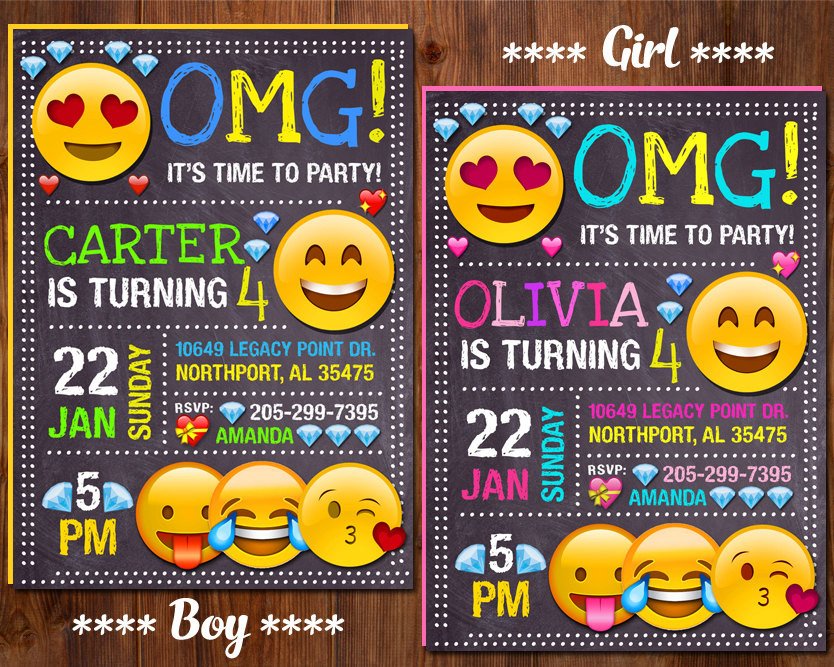 Emoji Invitation Emoji Birthday Invitation Emoji Party Girl