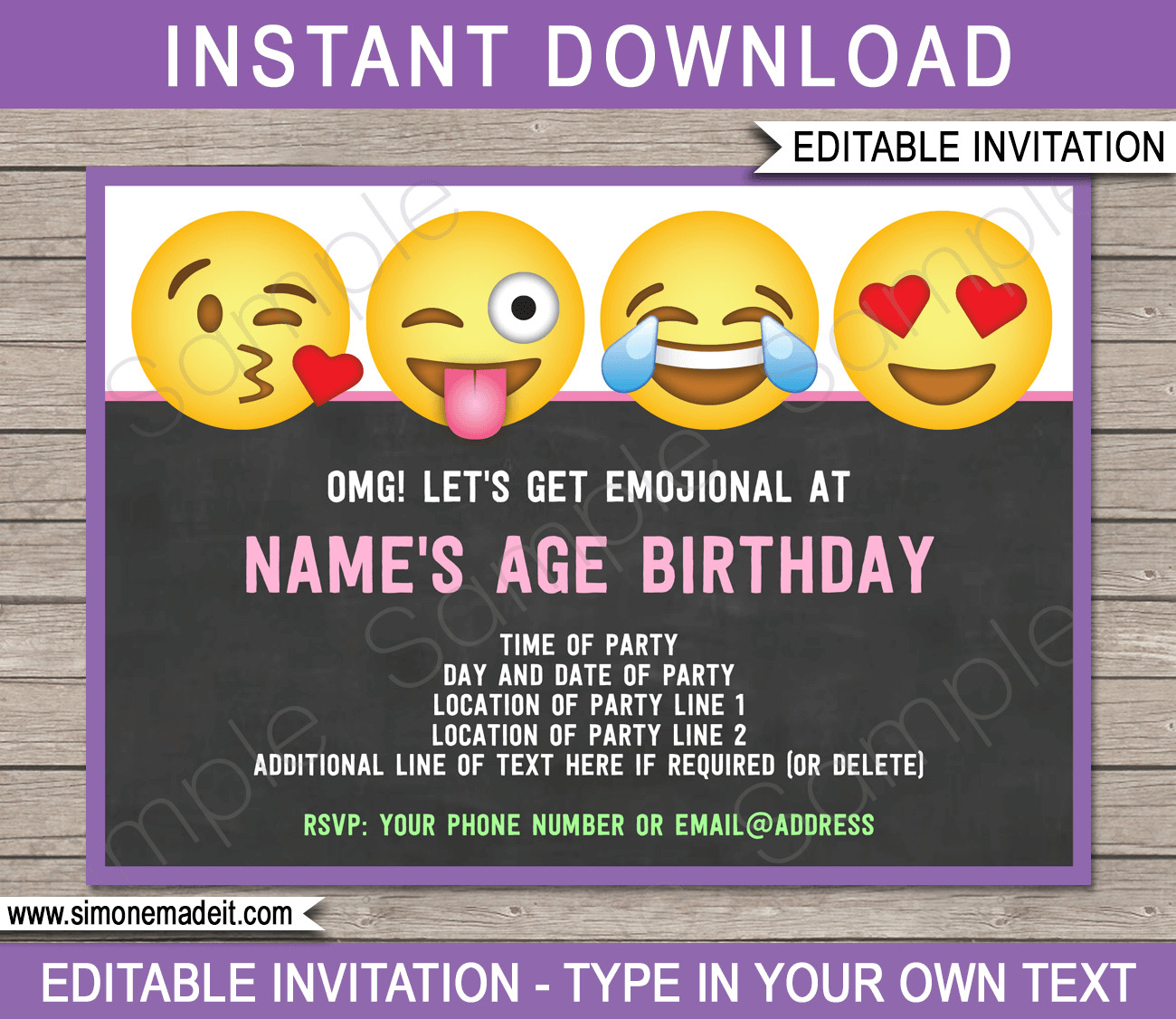 Emoji Party Invitations template – girls