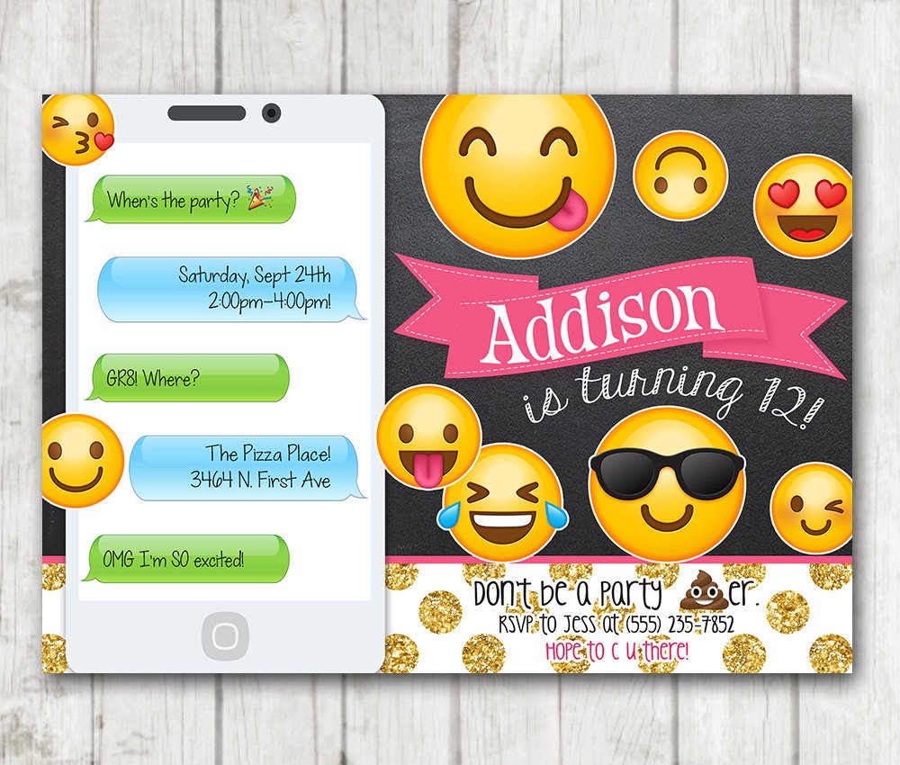 Printable Emoji Birthday Party Invitation Chalkboard Emoji