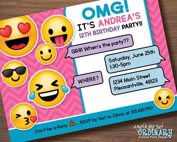 Printable Emoji Birthday Party Invite Girl s Emoji