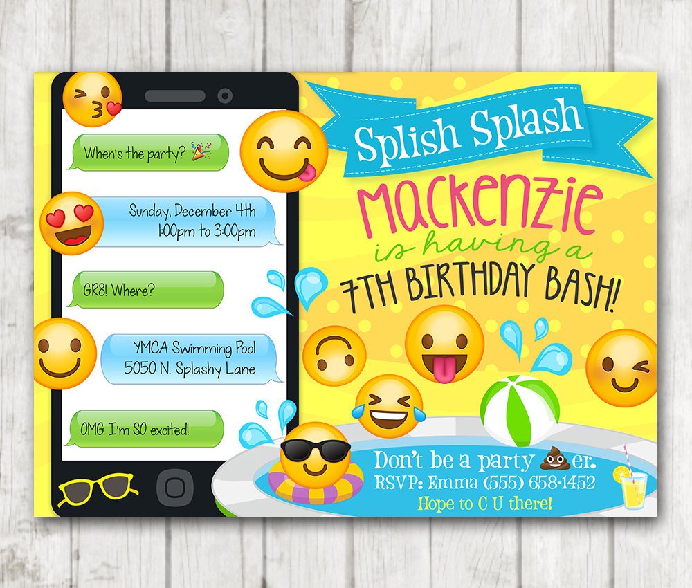 Printable Emoji Pool Party Party Invitation Swim Party Emoji