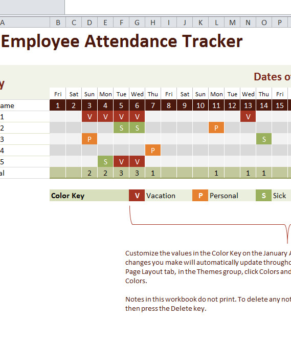 2016 Employee Attendance Tracker My Excel Templates