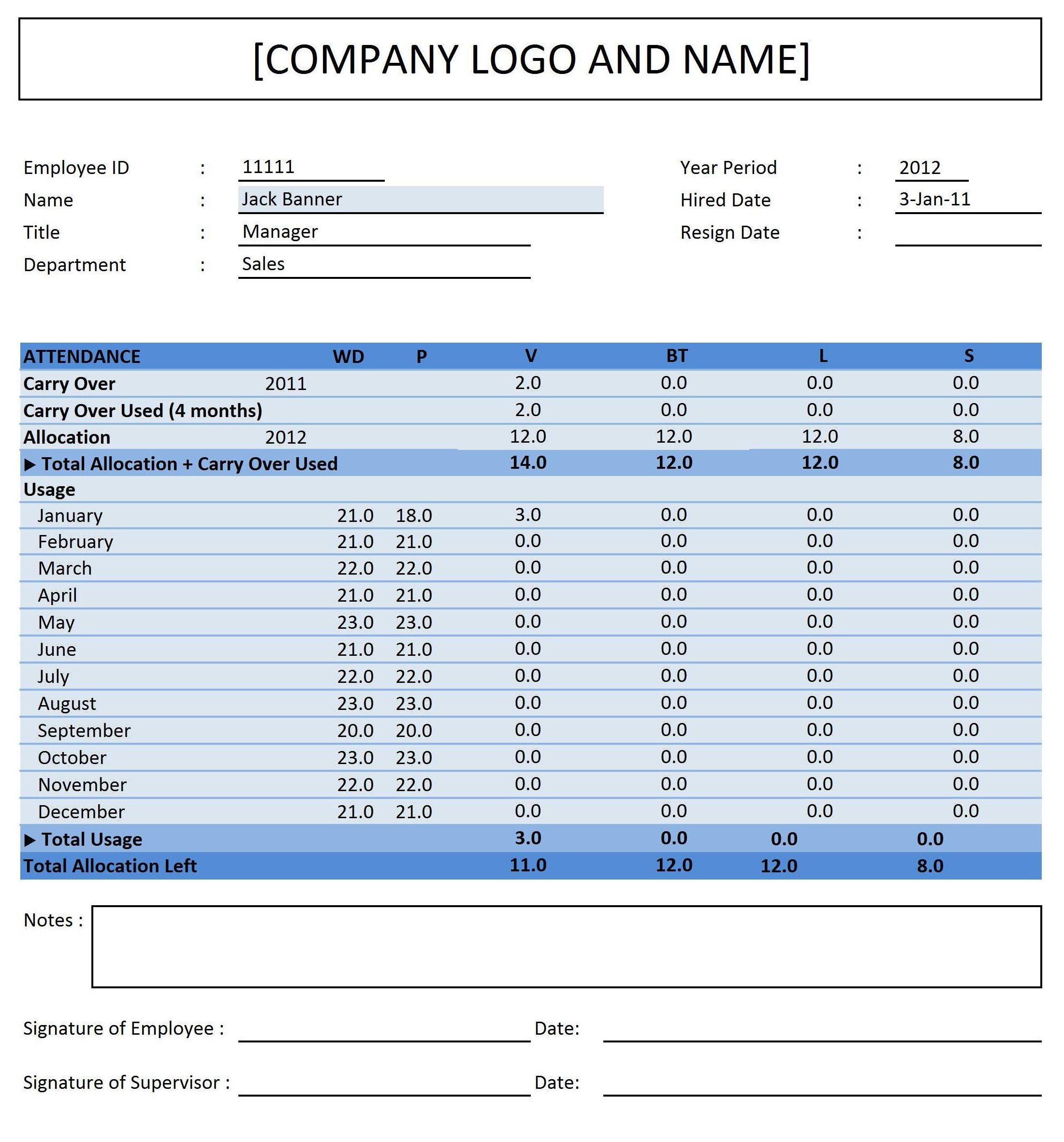 Employee Attendance Tracker Excel Templates