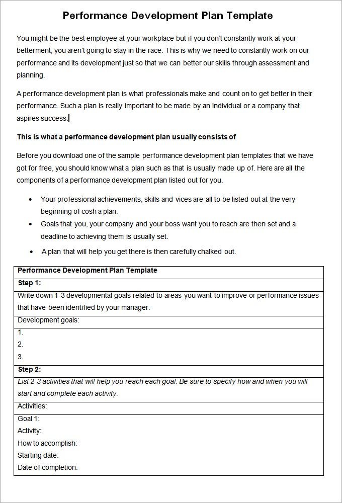 Performance Development Plan Template 10 Development