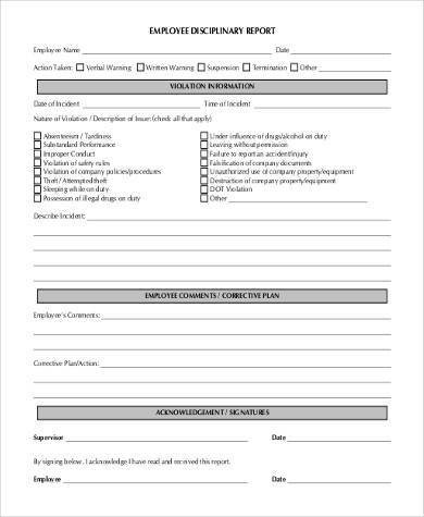 Employee Disciplinary Action Form Samples 8 Free