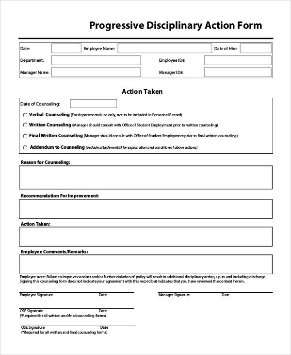 Sample Disciplinary Action Form 8 Examples in PDF Word