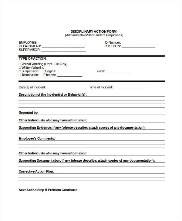 Employee Discipline Form 6 Free Word PDF Documents