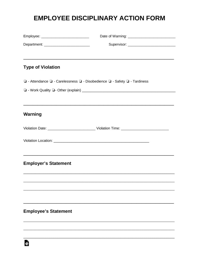 Free Employee Disciplinary Action Discipline Form PDF