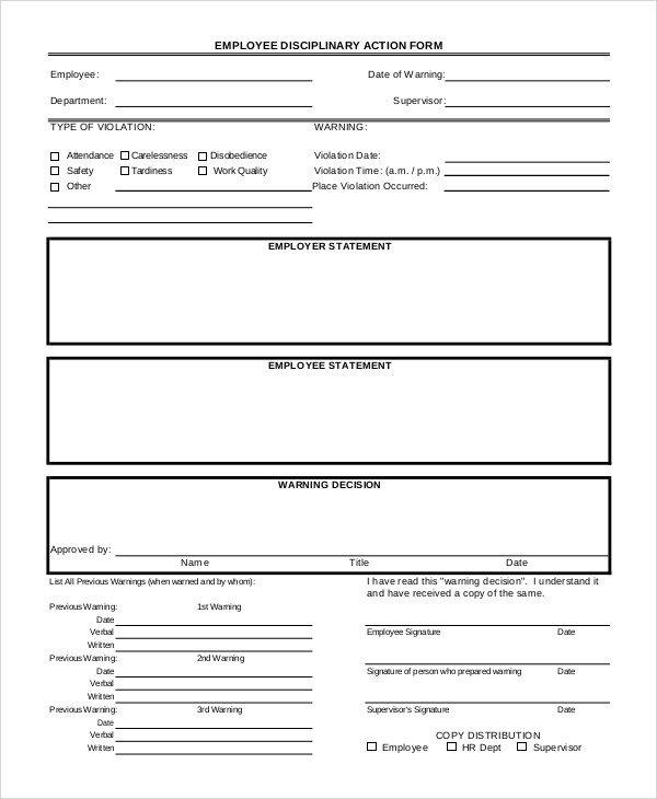 Sample Disciplinary Action Form 8 Examples in PDF Word