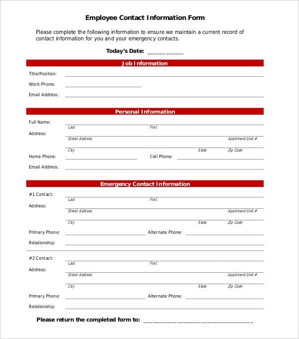 11 Sample Employee Information Forms