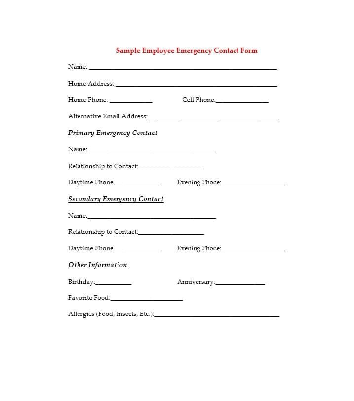 54 Free Emergency Contact Forms [Employee Student]