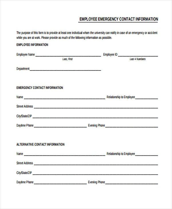 32 Emergency Contact Form Example
