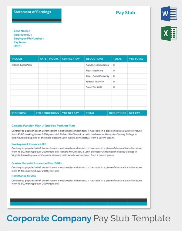 Sample Pay Stub Template 24 Download Free Documents in