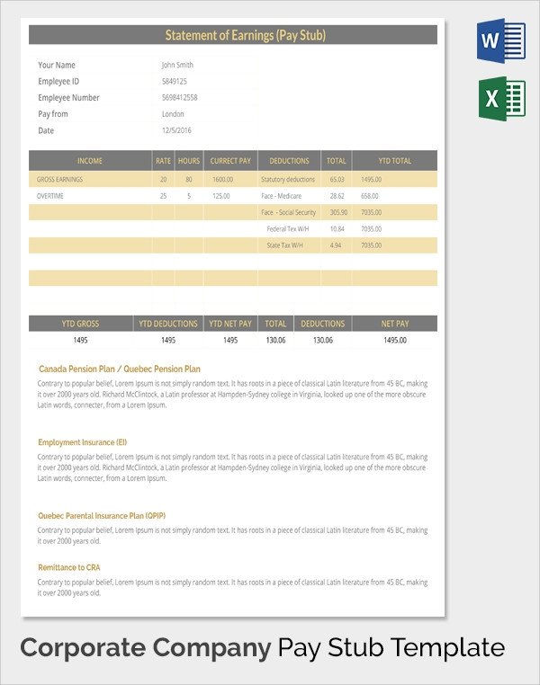 Sample Pay Stub Template 24 Download Free Documents in