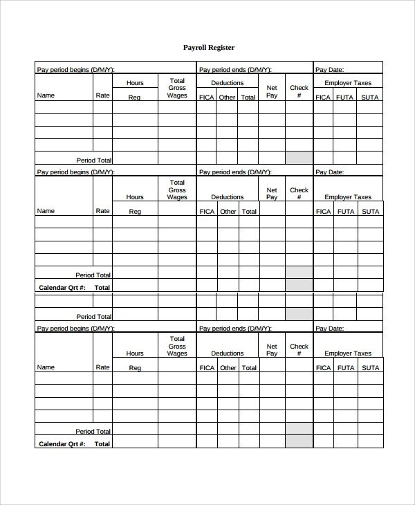 Sample Payroll Register Template 7 Free Documents